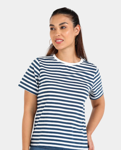 Women’s Round Neck Striped Cotton Blend T-Shirt