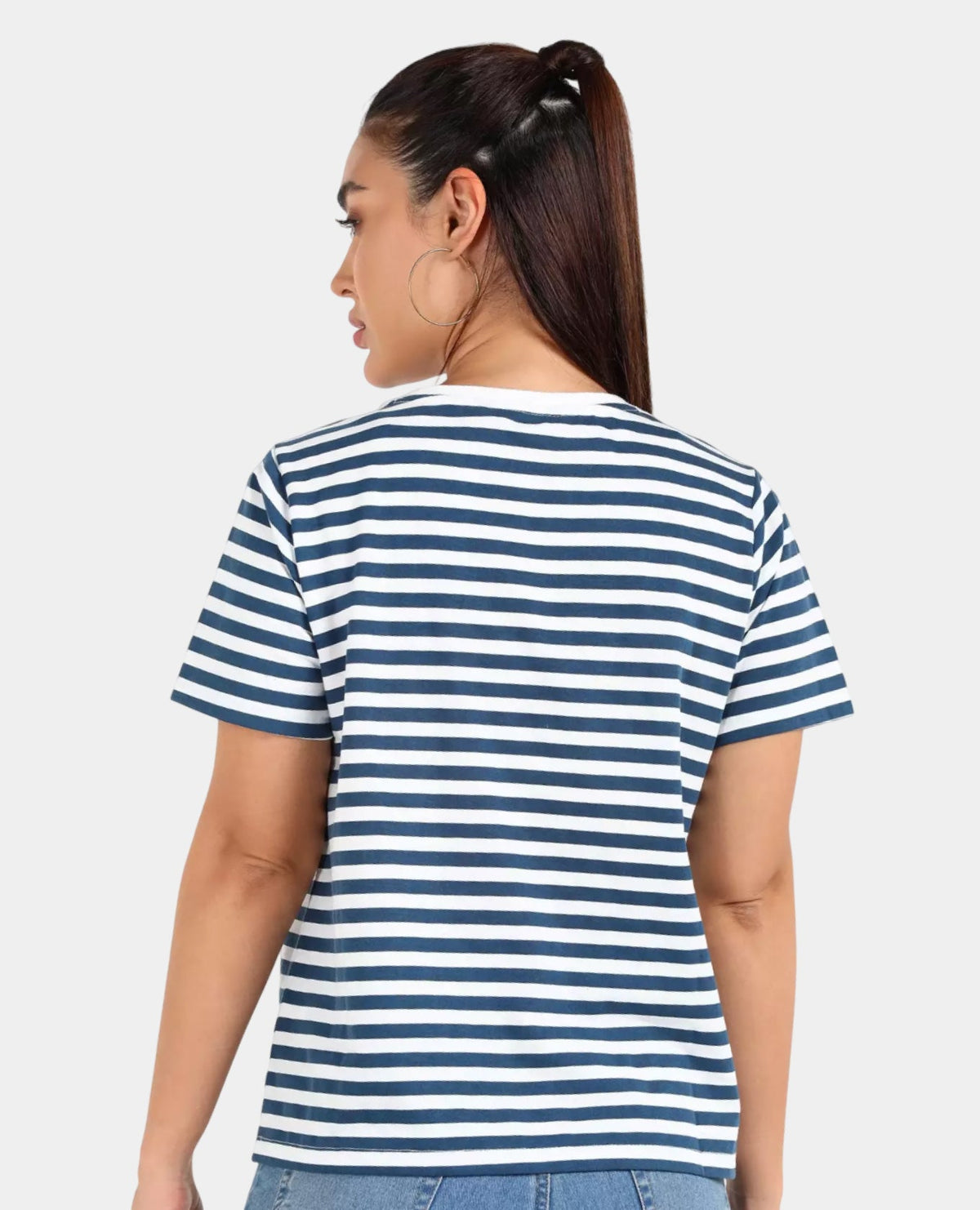 Women’s Round Neck Striped Cotton Blend T-Shirt