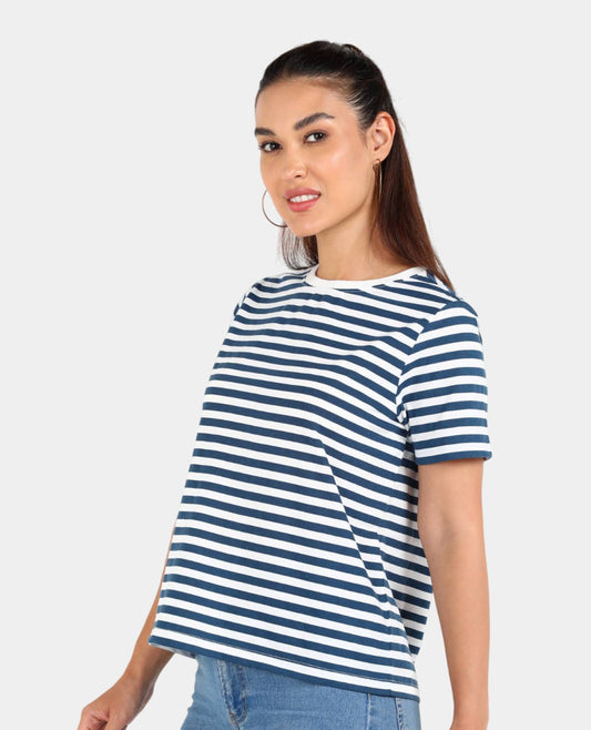 Women’s Round Neck Striped Cotton Blend T-Shirt