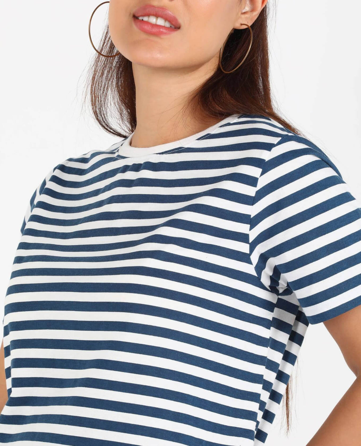Women’s Round Neck Striped Cotton Blend T-Shirt
